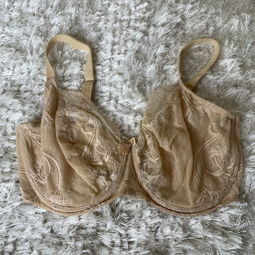 Wacoal 855264 34DDD Underwire Nude Lace Bra Sheer Unlined Lace